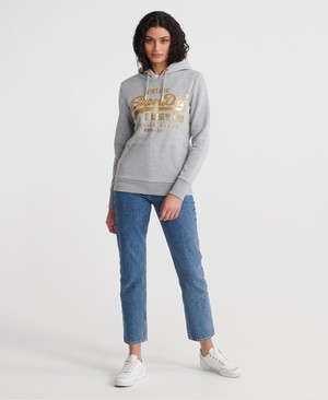 Superdry Premium Goods Foil Fleece Női Kapucnis Pulóver Szürke | EUVTD5079